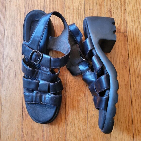 Westies 10M Leather Chunky Heel Sandals Open Toe Platforms 90s Y2K Brazil - Picture 1 of 8